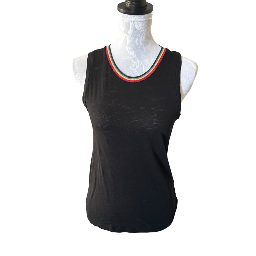 Goldie Lewinter Rainbow Tipped Muscle Tank Black Pima Cotton Slub Size Small